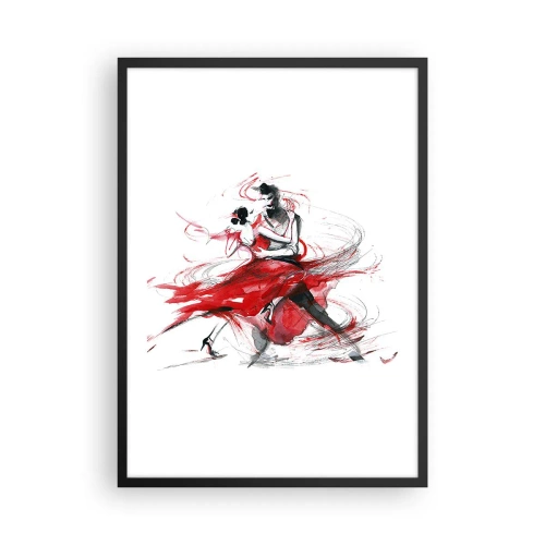 Poster in einem schwarzem Rahmen - Ein Paar tanzt Tango mit dynamischen roten Akzenten - 50x70cm - Tango – der Rhythmus der Leidenschaft - Moderne Wanddekoration für Wohnzimmer und Schlafzimmer ARTTOR