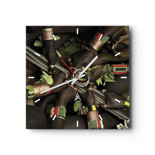 Wanduhr - Glasuhr - Traditionelle Handarmbänder in einer Gruppe von Händen - 30x30cm - Wir sind zusammen - Moderne Wanddekoration für Wohnzimmer und Schlafzimmer ARTTOR