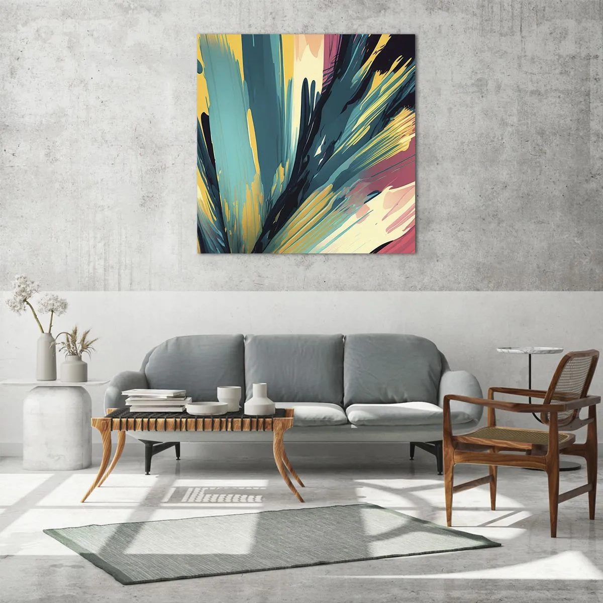 Glasbild - Bild auf glas - Komposition – eine Explosion der Freude - 30x30 cm