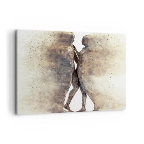 Bild auf Leinwand - Leinwandbild - Ein abstraktes Silhouettenduo in Sandtönen - 100x70cm - Sie erhoben sich aus dem Staub, um zu lieben - Moderne Wanddekoration für Wohnzimmer und Schlafzimmer ARTTOR