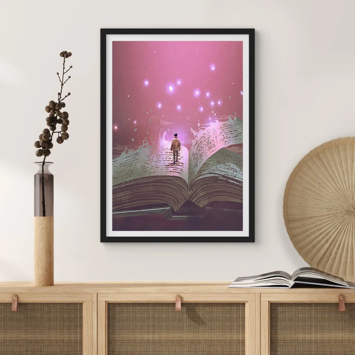 Poster in einem schwarzem Rahmen - Einladung in eine andere Welt - lesen Sie! - 40x50 cm