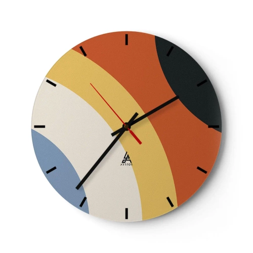 Wanduhr - Glasuhr - Geometrische Bögen in Orange-, Beige- und Blautönen - 30x30cm - Zu mir selbst - Moderne Wanddekoration für Wohnzimmer, Küche und Schlafzimmer ARTTOR