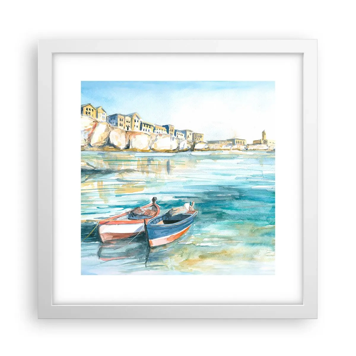 Poster in einem weißen Rahmen - Landschaft in Azurblau - 30x30 cm