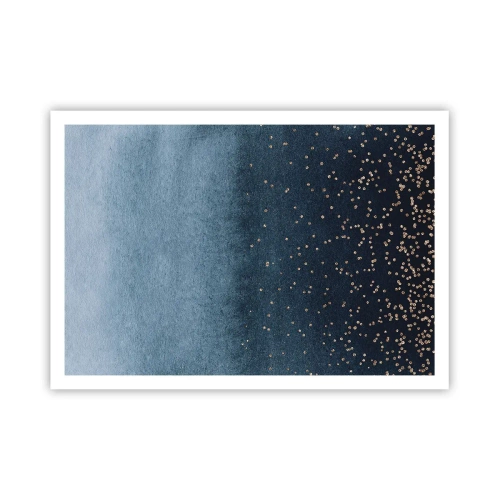 Poster - Blaue Farbverläufe mit dezenten Goldakzenten - 100x70cm - Komposition - blaue Phasen - Moderne Wanddekoration für Wohnzimmer und Schlafzimmer ARTTOR