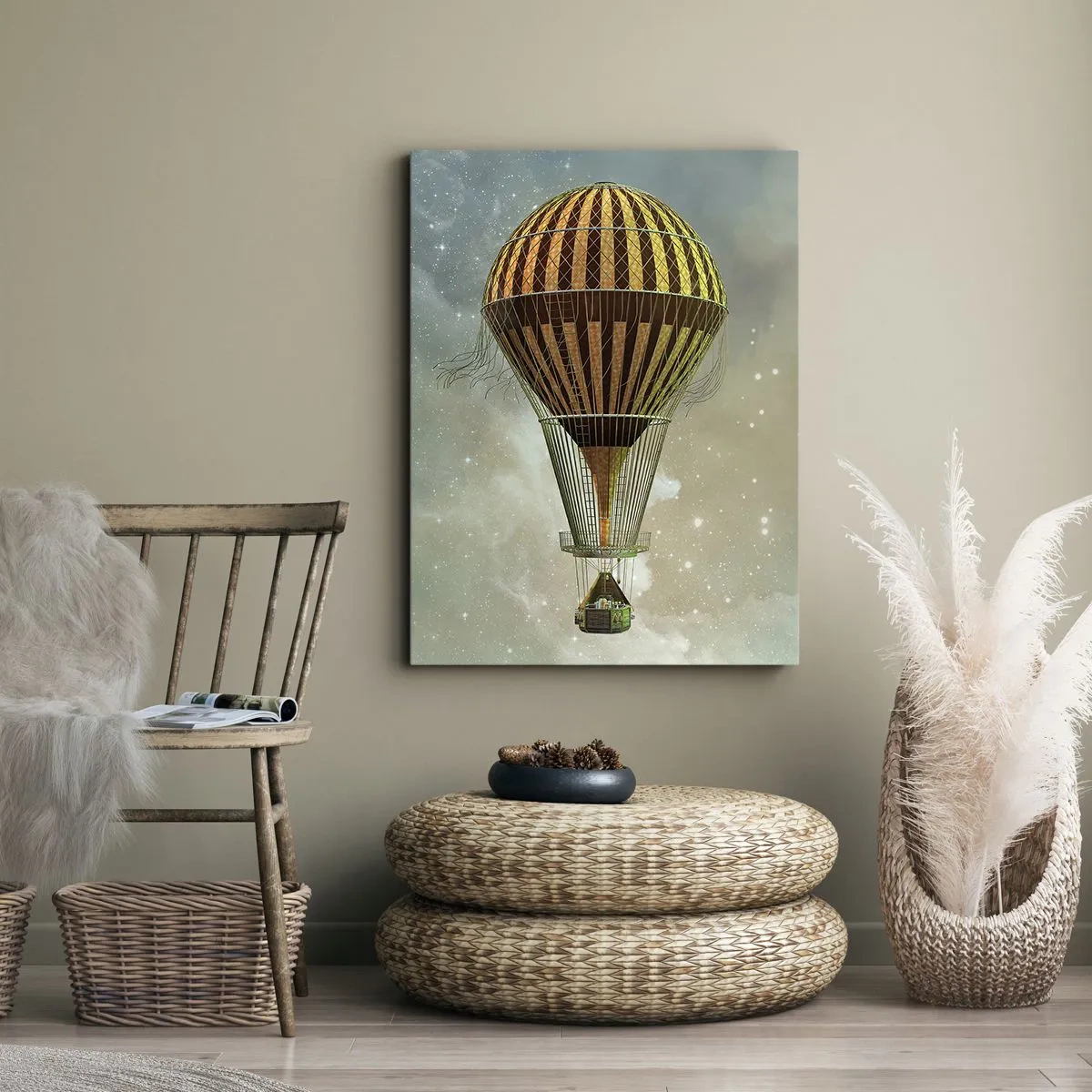 Bild auf Leinwand - Leinwandbild - Ein Heißluftballon, der zwischen den Wolken schwebt - 50x70cm - Pionierflüge - Moderne Wanddekoration für Wohnzimmer und Schlafzimmer ARTTOR
