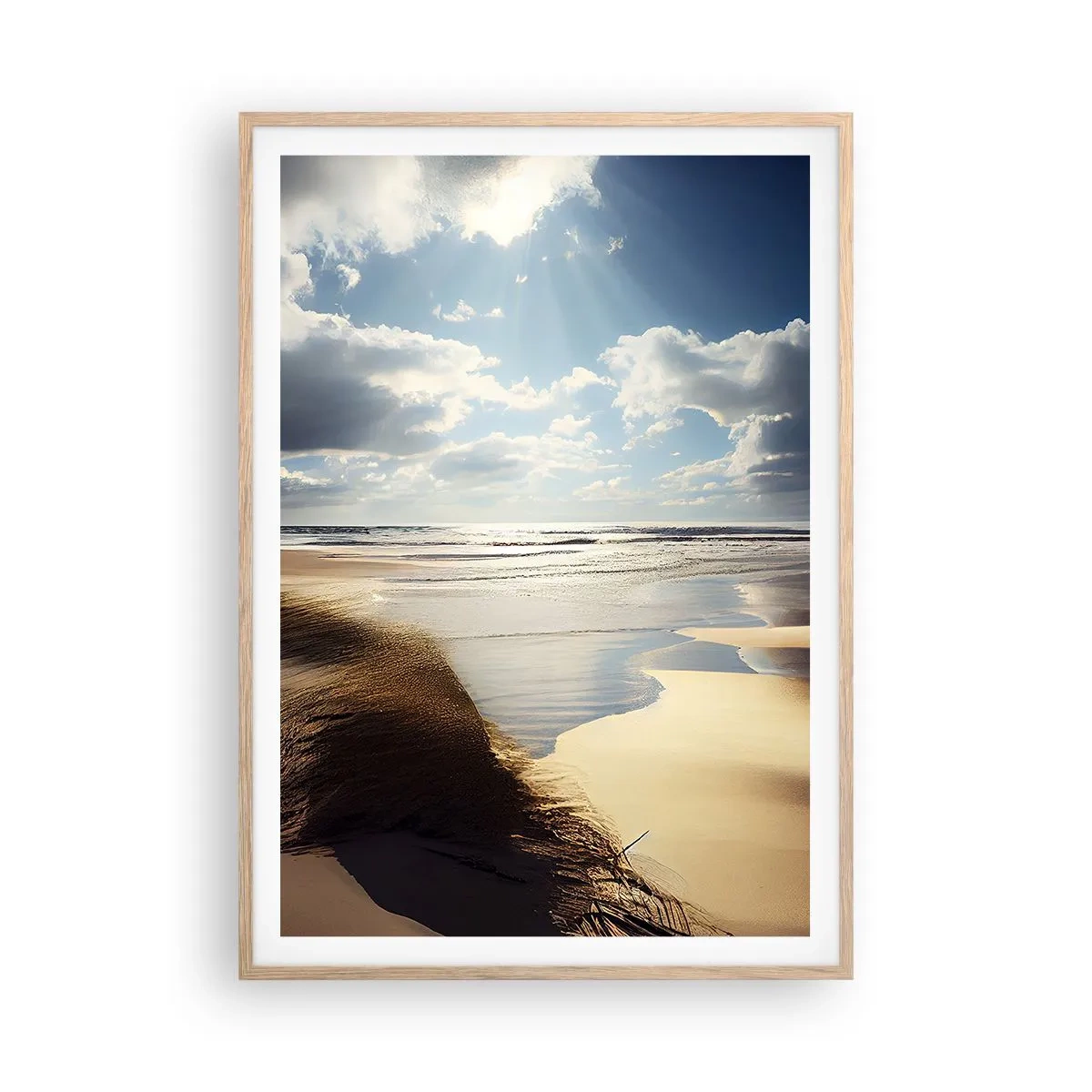 Poster in einem Rahmen aus heller Eiche - Strand, wilder Strand - 70x100 cm
