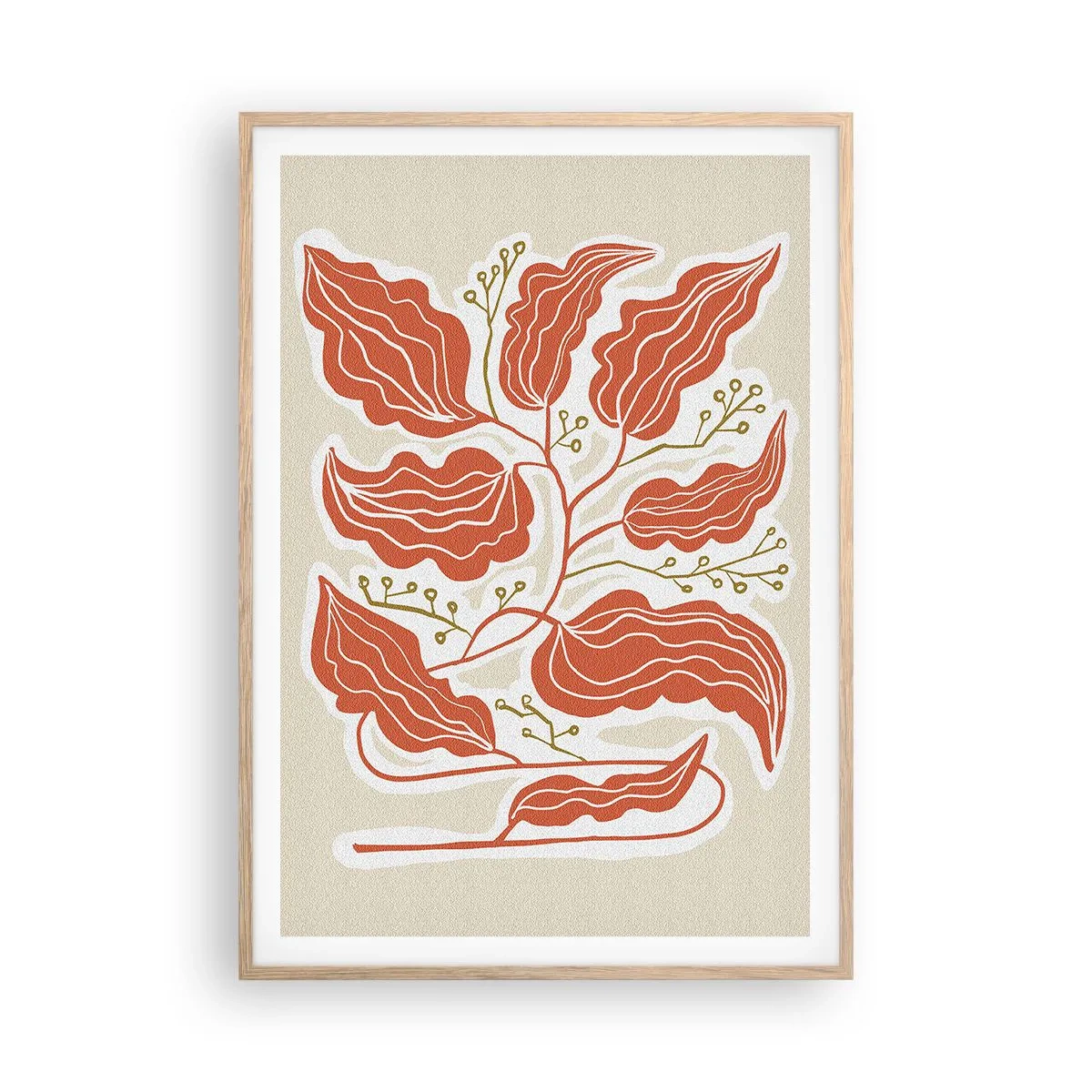Poster in einem Rahmen aus heller Eiche - Im Folkstil und korallenartig - 70x100 cm