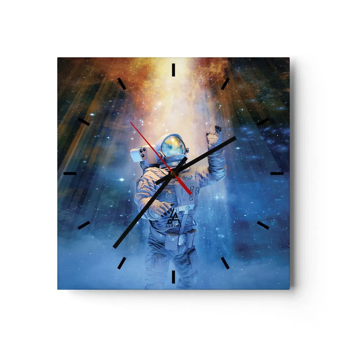Wanduhr - Glasuhr - Astronaut im Licht einer kosmischen Explosion voller Sterne - 30x30cm - Endlich am Ende - Moderne Wanddekoration für Wohnzimmer und Schlafzimmer ARTTOR