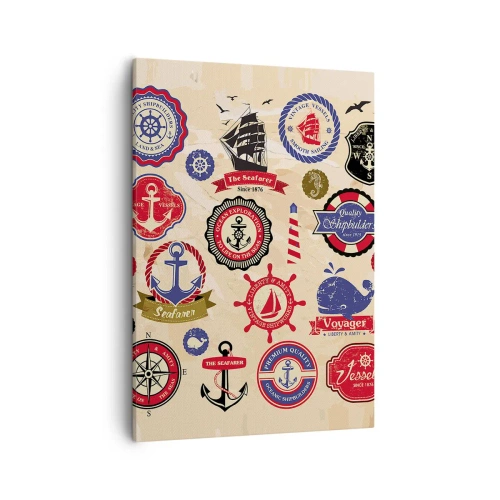Bild auf Leinwand - Leinwandbild - Eine Sammlung nautischer Grafiken und Symbole auf hellem Hintergrund - 50x70cm - Segelbruderschaft - Moderne Wanddekoration für Wohnzimmer und Schlafzimmer ARTTOR