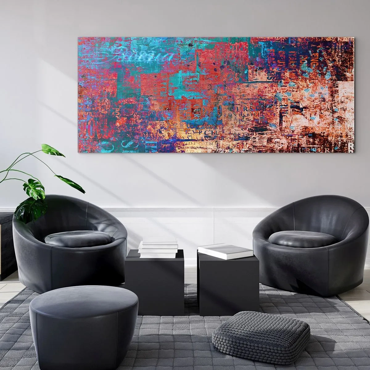 Glasbild - Bild auf glas - Eine abstrakte Komposition mit einer Mischung intensiver Farben. - 160x50cm - Erinnerung und Vergessen - Moderne Wanddekoration für Wohnzimmer und Schlafzimmer ARTTOR