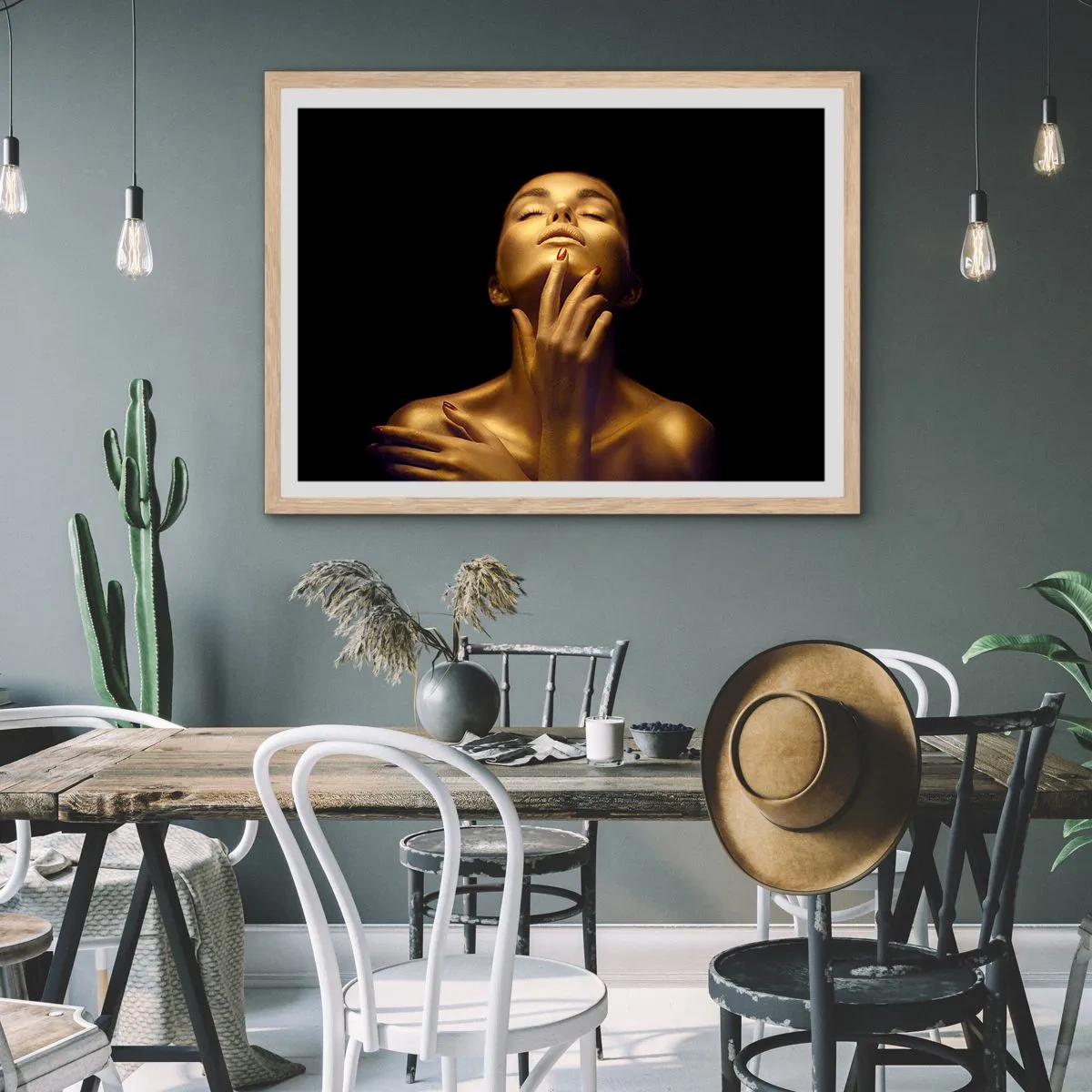 Poster in einem Rahmen aus heller Eiche - Wie goldene Seide - 100x70 cm