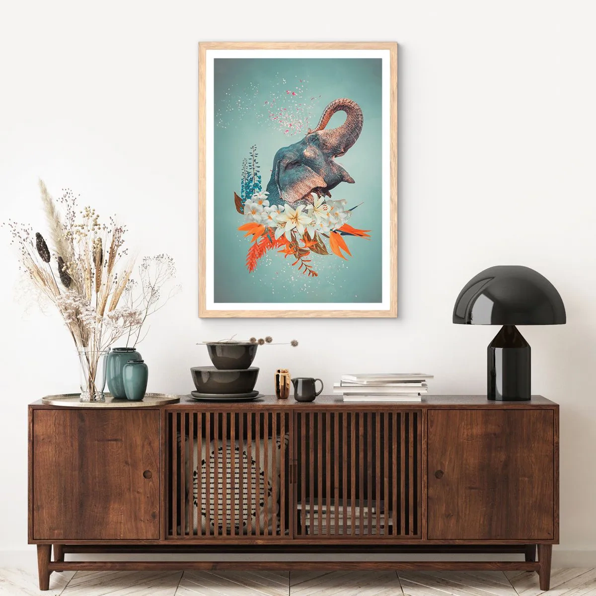 Poster in einem Rahmen aus heller Eiche - Freudenschrei - 30x40 cm