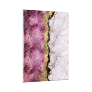 Glasbild - Bild auf glas - Abstrakte Marmorkomposition mit goldenen und violetten Akzenten - 50x70cm - An der Grenze - Moderne Wanddekoration für Wohnzimmer und Schlafzimmer ARTTOR