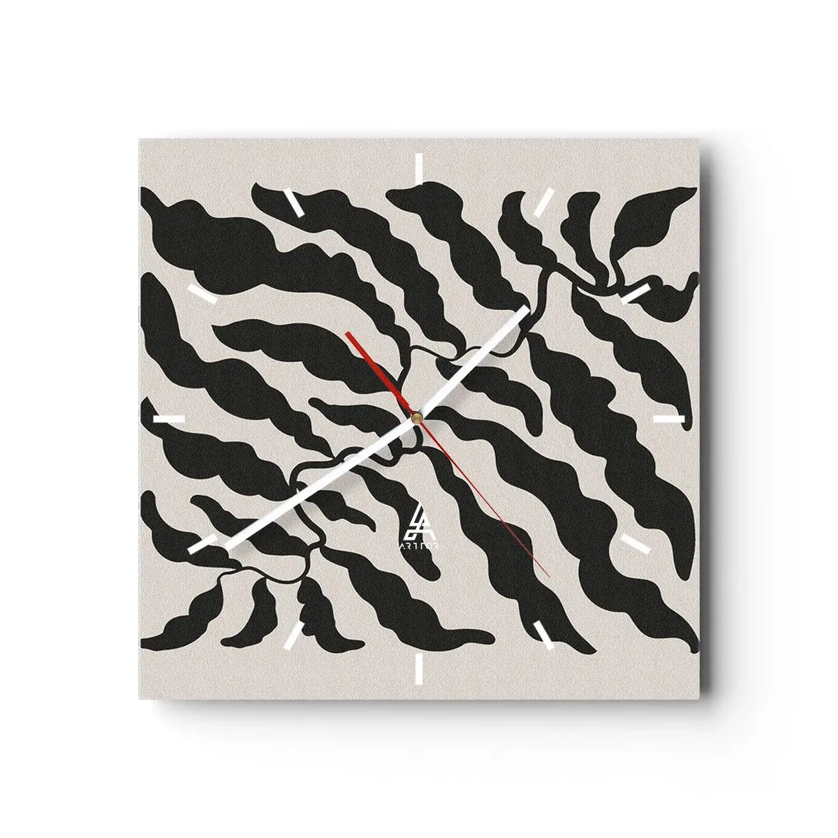 Wanduhr - Glasuhr - Zweige mit Blättern in Schwarz auf hellem Hintergrund - 30x30cm - Natur des Quadrats - Moderne Wanddekoration für Wohnzimmer und Schlafzimmer ARTTOR