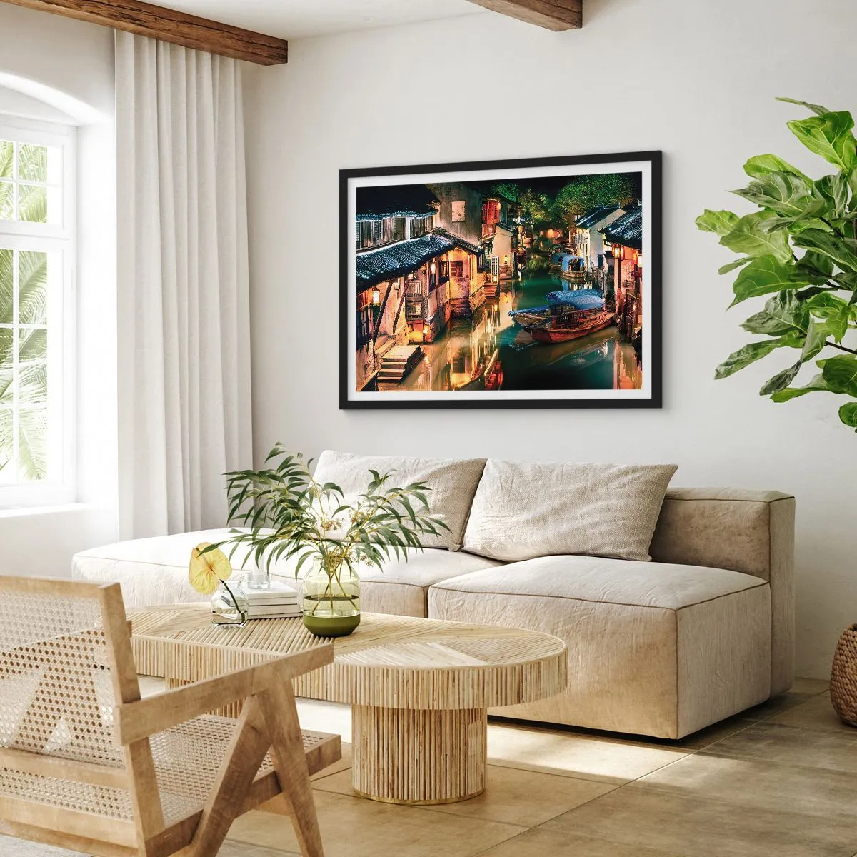 Poster in einem schwarzem Rahmen - Ein Abend auf einer chinesischen Straße - 50x40 cm