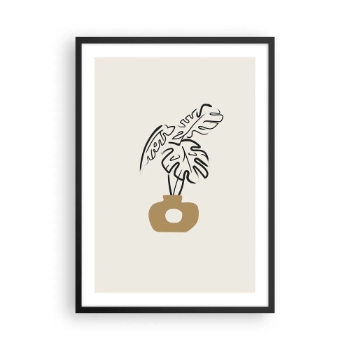 Poster in einem schwarzem Rahmen - Eine minimalistische Zeichnung einer Monstera in einer Vase - 50x70cm - Monstera – Heimdekoration - Moderne Wanddekoration für Wohnzimmer und Schlafzimmer ARTTOR