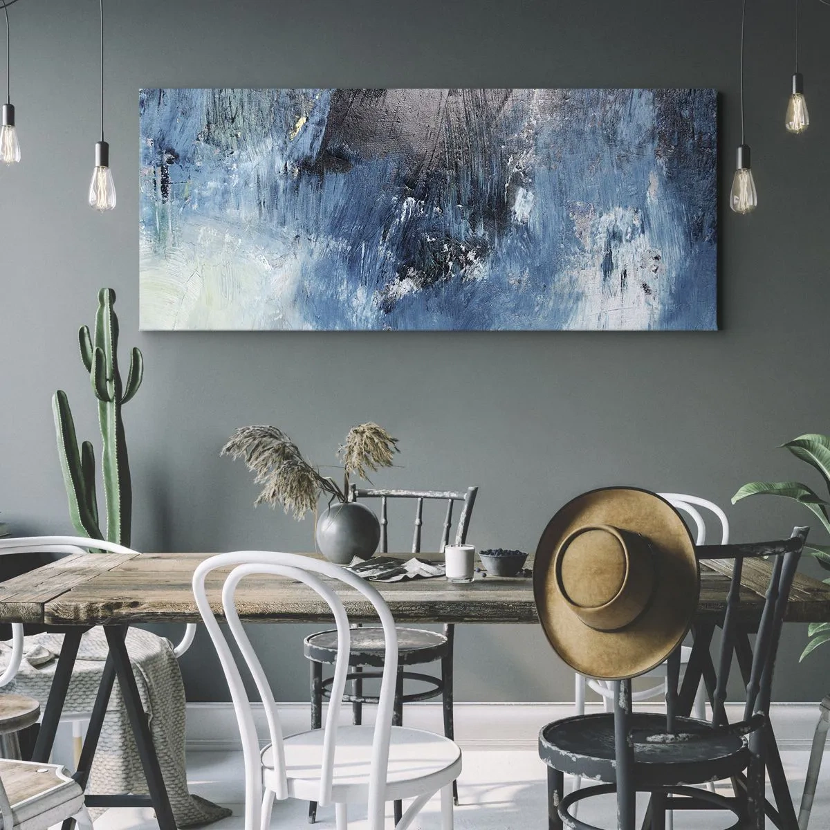 Bild auf Leinwand - Leinwandbild - Abstrakte Pinselstriche in Blautönen - 140x50cm - Rhapsodie in Blau - Moderne Wanddekoration für Wohnzimmer und Schlafzimmer ARTTOR