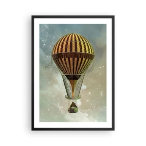 Poster in einem schwarzem Rahmen - Ein goldener Ballon, der im Weltraum schwebt - 50x70cm - Pionierflüge - Moderne Wanddekoration für Wohnzimmer und Schlafzimmer ARTTOR