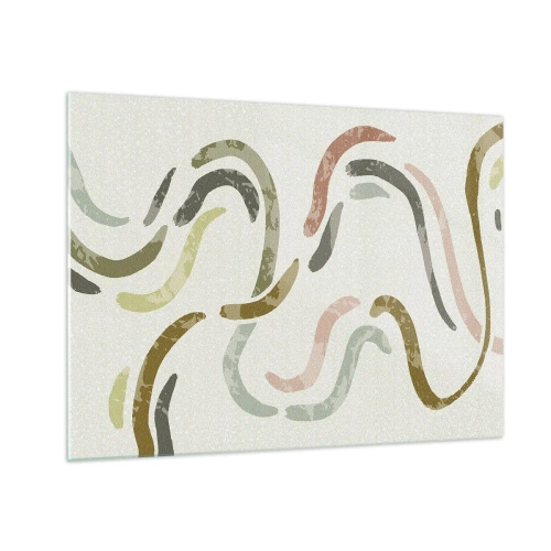 Glasbild - Bild auf glas - Wellenförmige bunte Formen auf hellem Hintergrund - 70x50cm - Fröhlicher Tanz der Abstraktion - Moderne Wanddekoration für Wohnzimmer und Schlafzimmer ARTTOR
