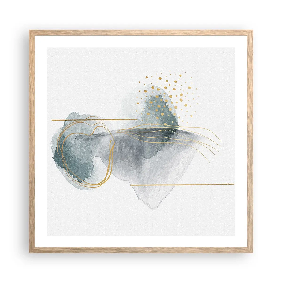 Poster in einem Rahmen aus heller Eiche - Über das Verhältnis von Grau und Gold - 60x60 cm