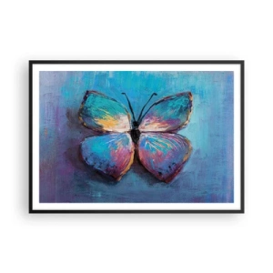 Poster in einem schwarzem Rahmen - Bunter Schmetterling auf blauem Hintergrund - 100x70cm - In all seiner Pracht - Moderne Wanddekoration für Wohnzimmer und Schlafzimmer ARTTOR