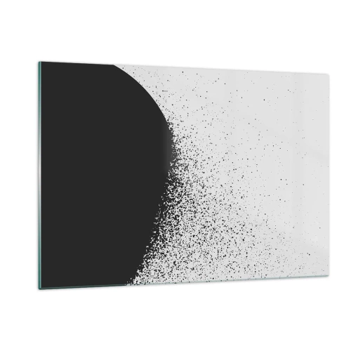 Glasbild - Bild auf glas - Abstraktion einer schwarzen Masse, die auf weißem Hintergrund auseinanderfällt - 120x80cm - Bewegung von Molekülen - Moderne Wanddekoration für Wohnzimmer und Schlafzimmer ARTTOR
