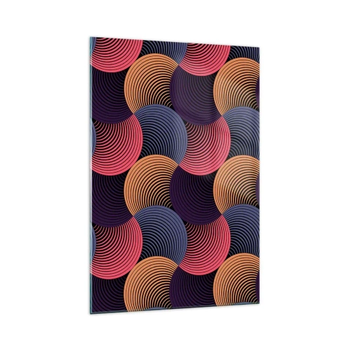 Glasbild - Bild auf glas - Geometrische Kreise in Rosa-, Lila- und Goldtönen - 70x100cm - Im kreisenden Rhythmus - Moderne Wanddekoration für Wohnzimmer und Schlafzimmer ARTTOR