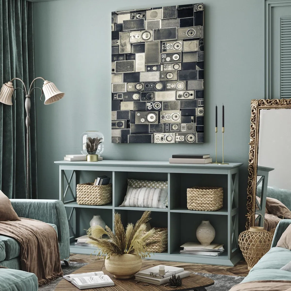 Bild auf Leinwand - Leinwandbild - Lautsprecherkollektion im Retro-Stil - 50x70cm - Und es ist alles in Ordnung - Moderne Wanddekoration für Wohnzimmer und Schlafzimmer ARTTOR
