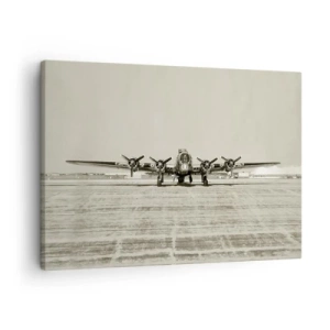 Bild auf Leinwand - Leinwandbild - Historisches Flugzeug auf dem Flughafen in Sepia - 70x50cm - Wie immer bereit - Moderne Wanddekoration für Wohnzimmer und Schlafzimmer ARTTOR