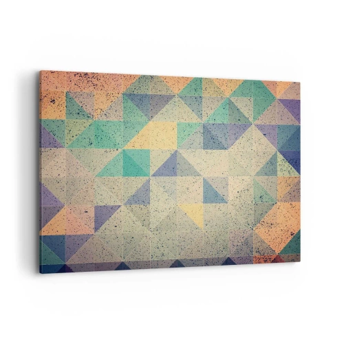 Bild auf Leinwand - Leinwandbild - Eine farbenfrohe Komposition aus geometrischen Dreiecken in Pastelltönen. - 120x80cm - Republik der Dreiecke - Moderne Wanddekoration für Wohnzimmer und Schlafzimmer ARTTOR