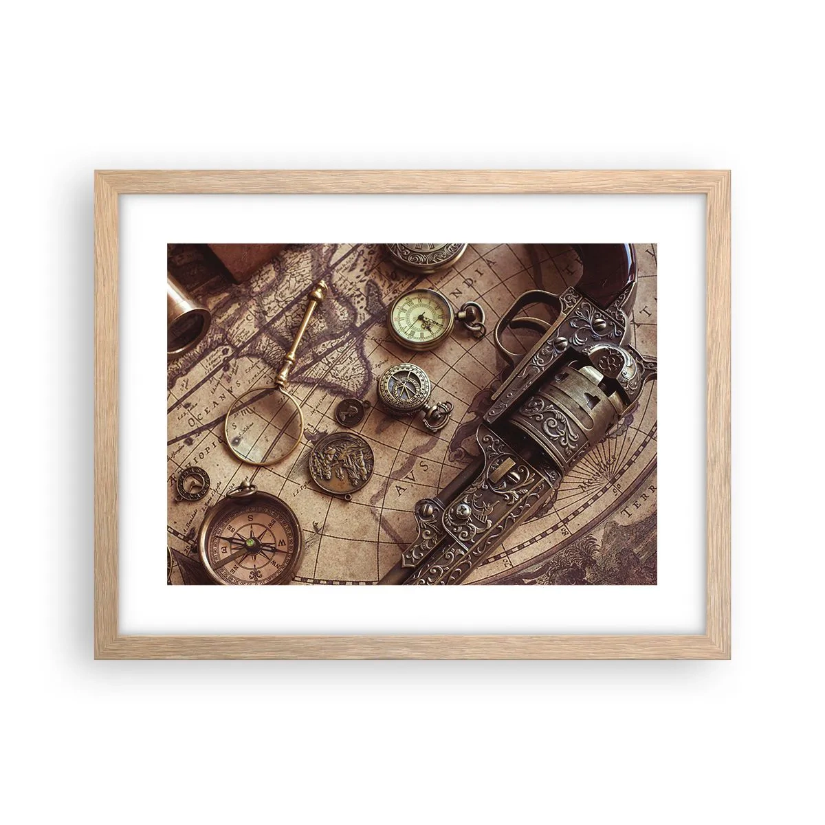 Poster in einem Rahmen aus heller Eiche - Das Abenteuer ruft - 40x30 cm