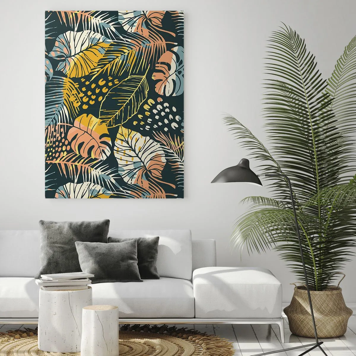 Glasbild - Bild auf glas - Ein Muster aus tropischen Blättern in leuchtenden Farben, voller Energie und Exotik. - 50x70cm - Grüne Fantasie - Moderne Wanddekoration für Wohnzimmer und Schlafzimmer ARTTOR