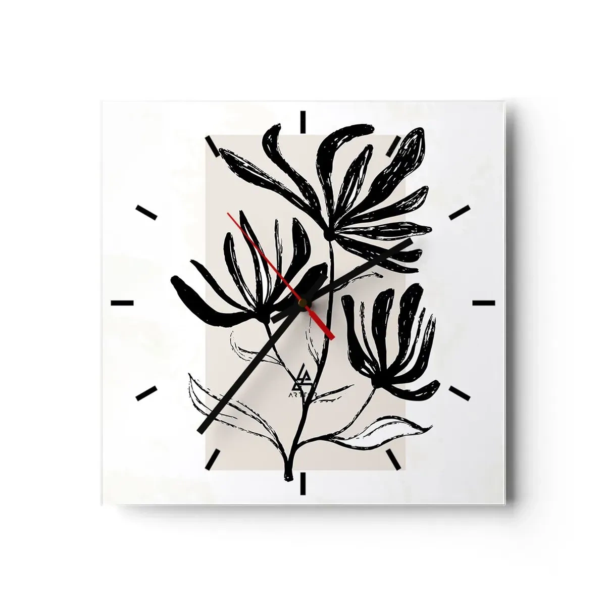 Wanduhr - Glasuhr - Skizze für das Herbarium - 40x40 cm