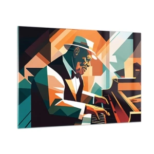 Glasbild - Bild auf glas - Ein farbenfrohes Porträt eines Jazz-Pianisten - 100x70cm - Alles vom Jazz - Moderne Wanddekoration für Wohnzimmer und Schlafzimmer ARTTOR