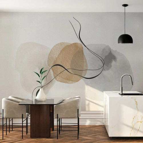 Fototapete Premium Sand - Minimalistische Abstraktion in neutralen Farben mit Linien - 100x70cm - Luftperlen - Moderne Wanddekoration für Wohnzimmer und Schlafzimmer ARTTOR