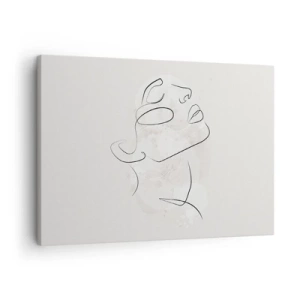 Bild auf Leinwand - Leinwandbild - Eine minimalistische Skizze eines Gesichts auf hellem Hintergrund - 70x50cm - Die Umrisse eines Traums - Moderne Wanddekoration für Wohnzimmer und Schlafzimmer ARTTOR