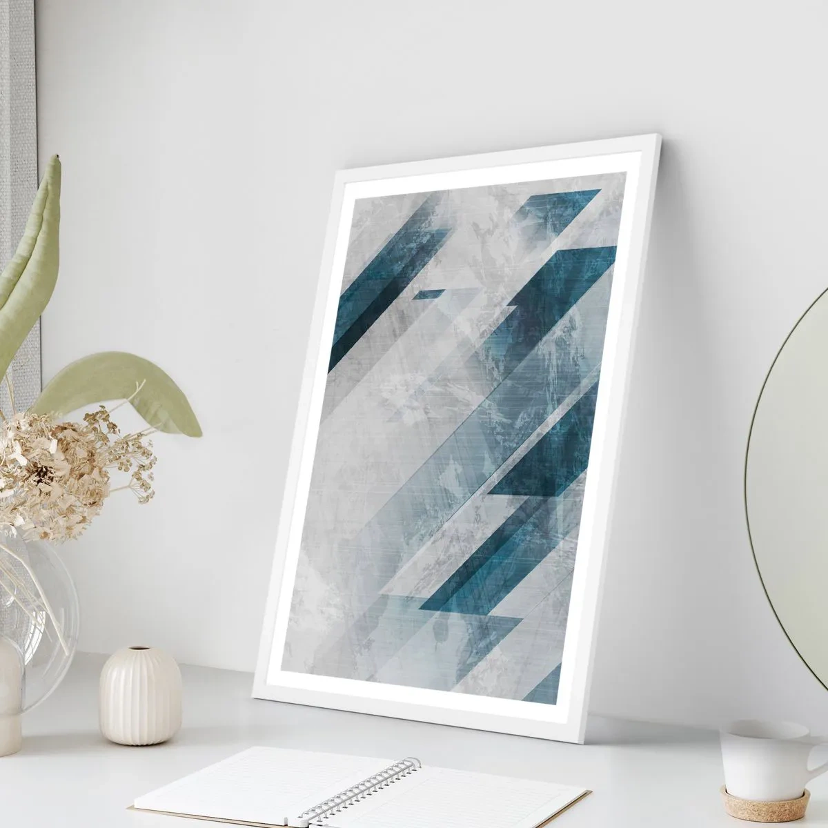 Poster in einem weißen Rahmen - Räumliche Komposition - graue Bewegung - 61x91 cm