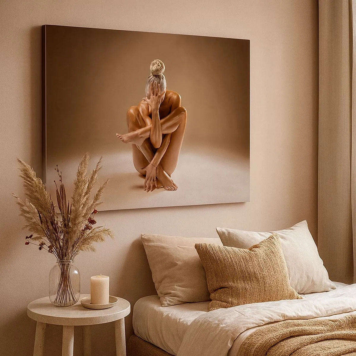 Bild auf Leinwand - Leinwandbild - Künstlerische Silhouette einer Frau auf beigem Hintergrund - 70x50cm - Die Einheit von Körper und Geist - Moderne Wanddekoration für Wohnzimmer und Schlafzimmer ARTTOR