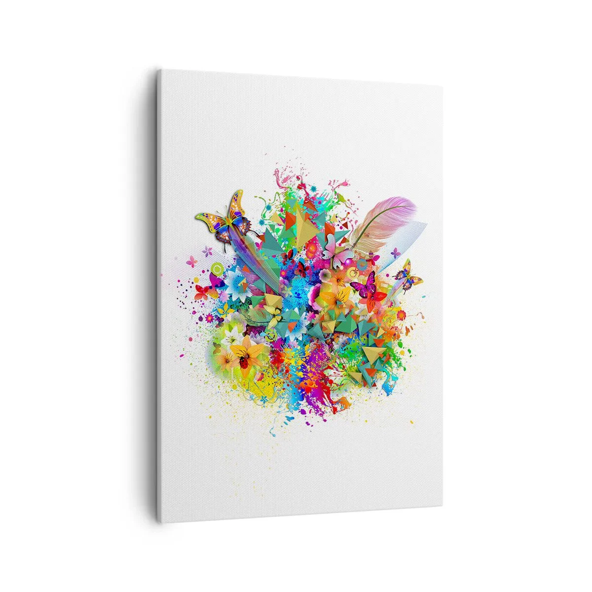 Bild auf Leinwand - Leinwandbild - Farbenfrohes Motiv mit Blumen und Schmetterlingen - 50x70cm - Ein Strauß Freude - Moderne Wanddekoration für Wohnzimmer und Schlafzimmer ARTTOR