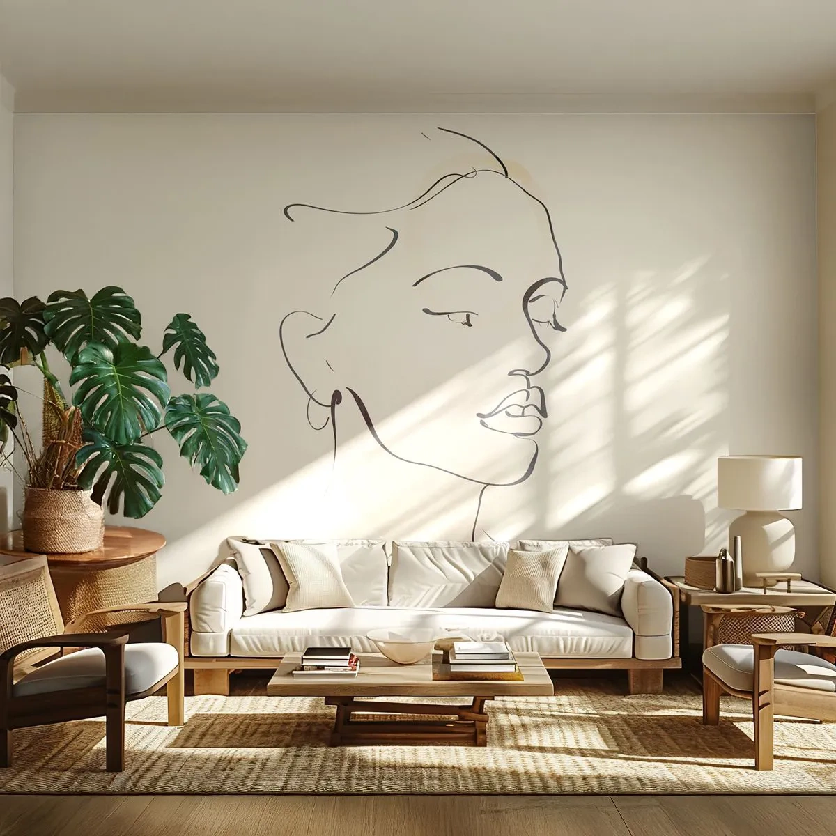 Fototapete Premium Sand - Eine bestimmte Linie - Abstraktion, Das Gesicht einer Frau, Lineart - 200x140 cm