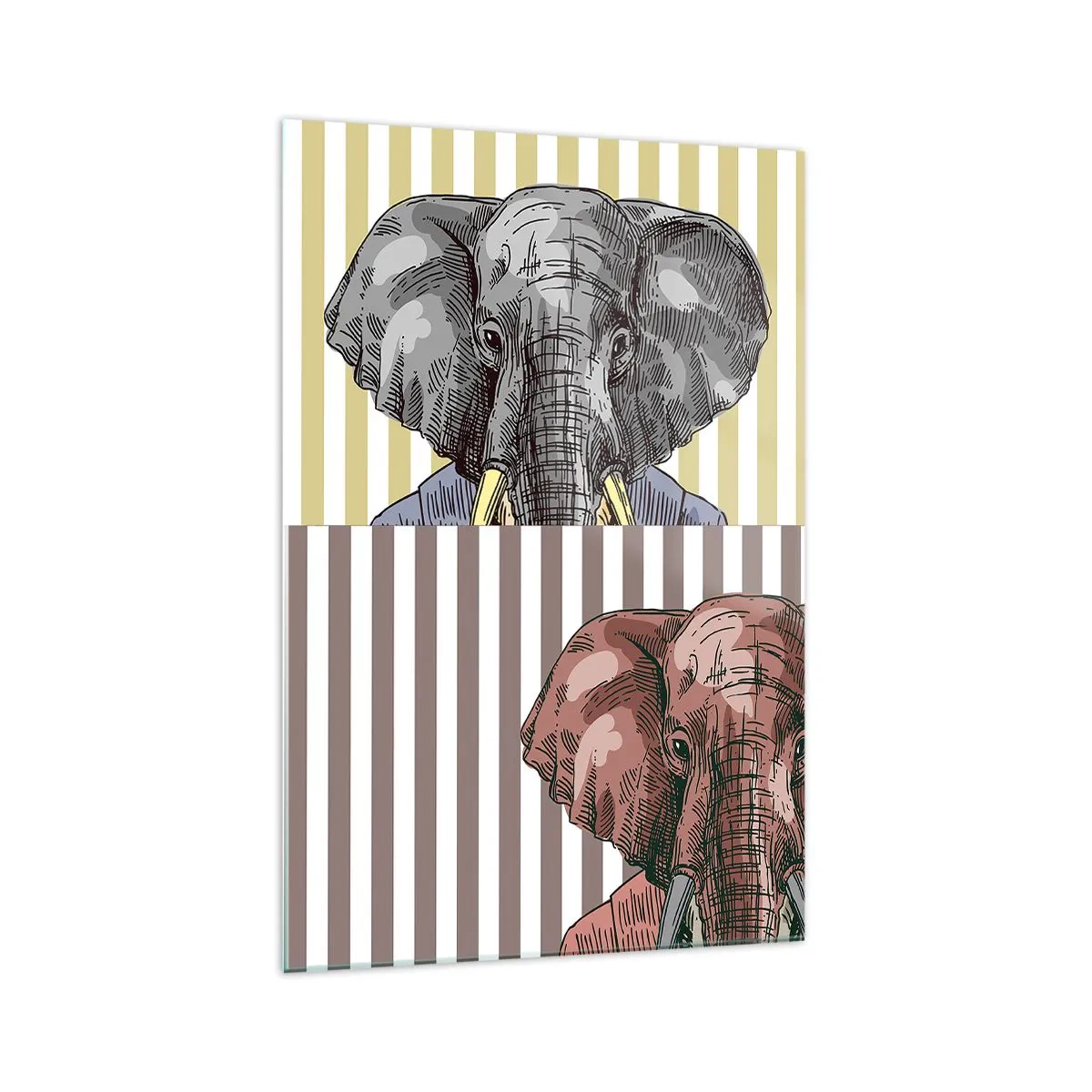 Glasbild - Bild auf glas - Ein Elefant im Anzug vor einem Hintergrund aus beigen Streifen - 70x100cm - Von Natur aus elegant - Moderne Wanddekoration für Wohnzimmer und Schlafzimmer ARTTOR