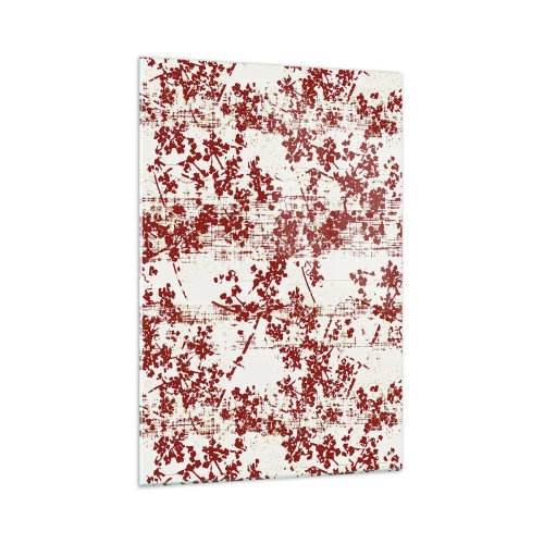 Glasbild - Bild auf glas - Rote Blumen auf weißem Hintergrund im künstlerischen Stil - 70x100cm - Wie alter Perkal - Moderne Wanddekoration für Wohnzimmer und Schlafzimmer ARTTOR