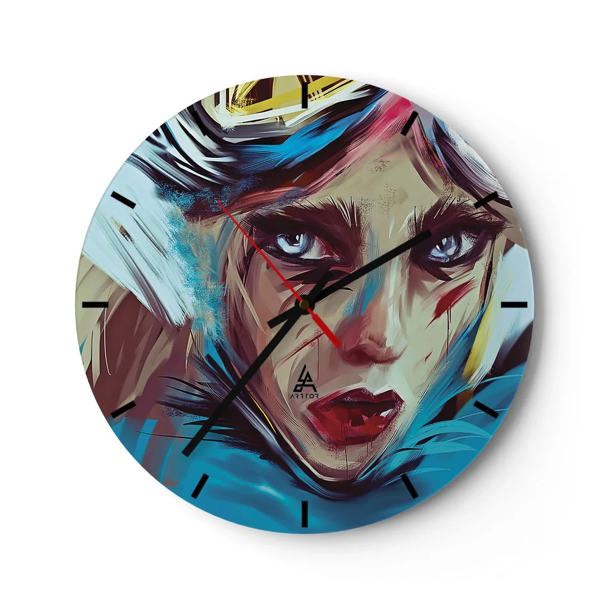 Wanduhr - Glasuhr - Ein ausdrucksstarkes Frauenporträt in intensiven Farben - 30x30cm - Strassenkämpferin - Moderne Wanddekoration für Wohnzimmer, Küche und Schlafzimmer ARTTOR
