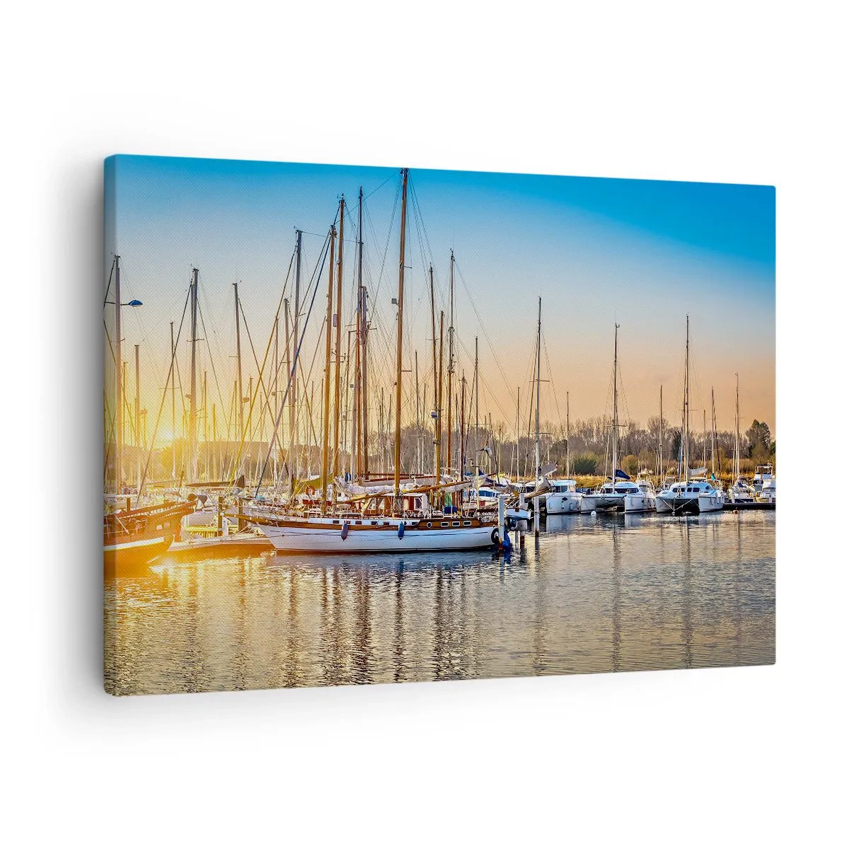Bild auf Leinwand - Leinwandbild - Sonnenuntergang über einem Yachthafen voller Segelboote - 70x50cm - Der Wind muss auch schlafen - Moderne Wanddekoration für Wohnzimmer und Schlafzimmer ARTTOR