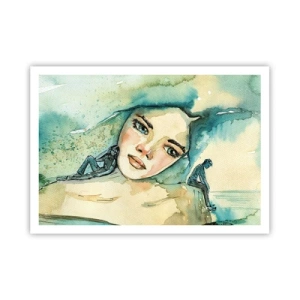 Poster - Aquarell eines Frauengesichts mit reflektierendem Motiv - 100x70cm - Bin ich blau? - Moderne Wanddekoration für Wohnzimmer und Schlafzimmer ARTTOR