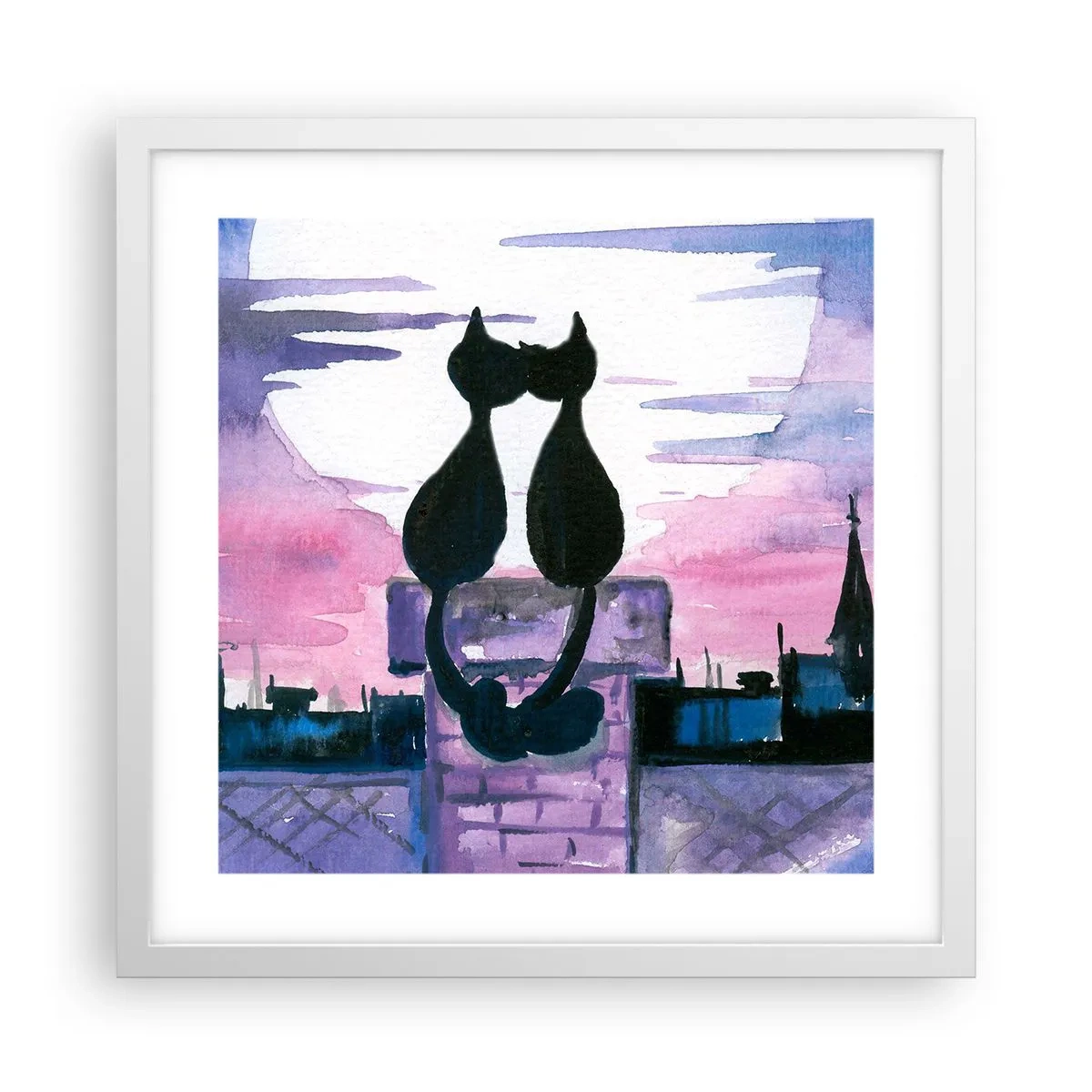 Poster in einem weißen Rahmen - Rendez-vous unter dem Mond - 40x40 cm