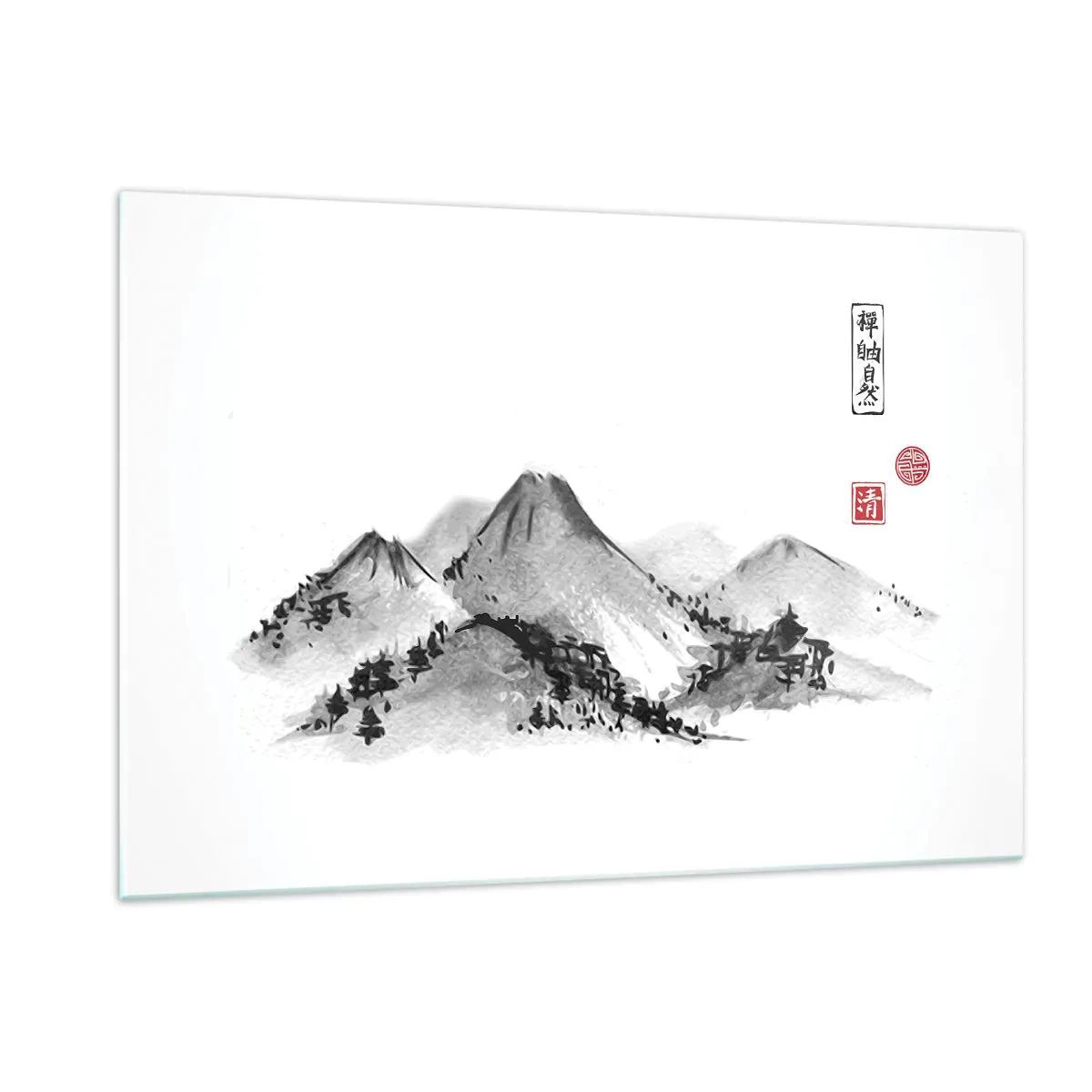 Glasbild - Bild auf glas - Eine minimalistische Berglandschaft im orientalischen Stil - 120x80cm - Unendliche Fernen - Moderne Wanddekoration für Wohnzimmer und Schlafzimmer ARTTOR