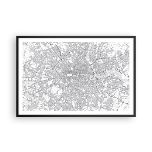 Poster in einem schwarzem Rahmen - Karte des Labyrinths von London - 91x61 cm