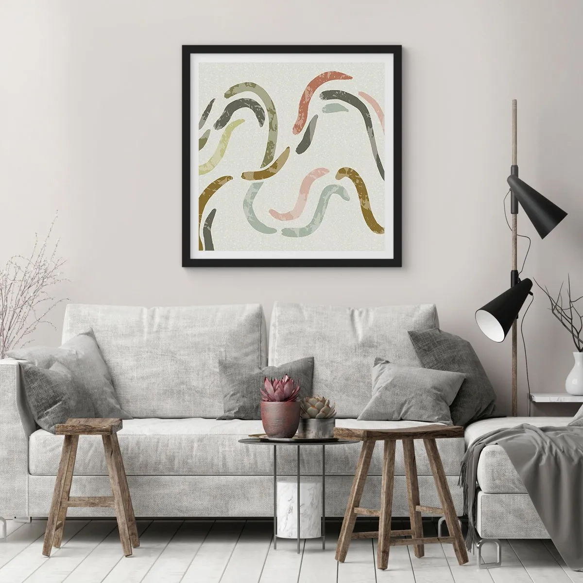 Poster in einem schwarzem Rahmen - Fröhlicher Tanz der Abstraktion - 60x60 cm