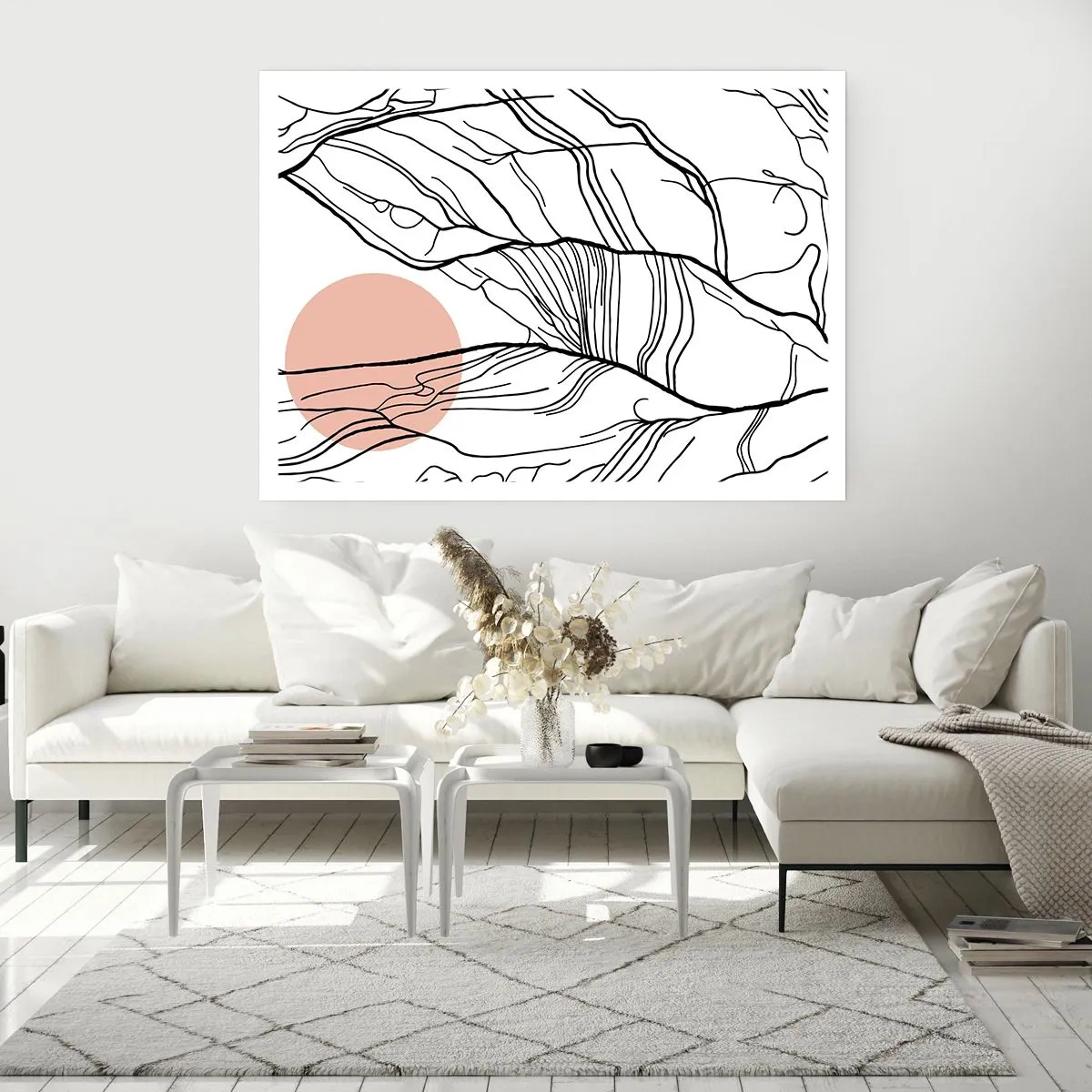 Poster - Minimalistische Linien mit geometrischem Akzent - 100x70cm - In einem Netz aus Zweigen - Moderne Wanddekoration für Wohnzimmer und Schlafzimmer ARTTOR